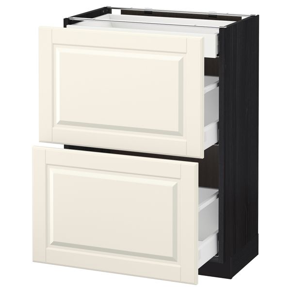 Напольный шкаф, 2 фасада, 3 ящика МЕТОД / МАКСИМЕРА, черный, Будбин белый с оттенком - схема-чертеж с размерами