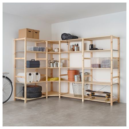 4 секции, угловой ИВАР, сосна (249/164x50x179 см)