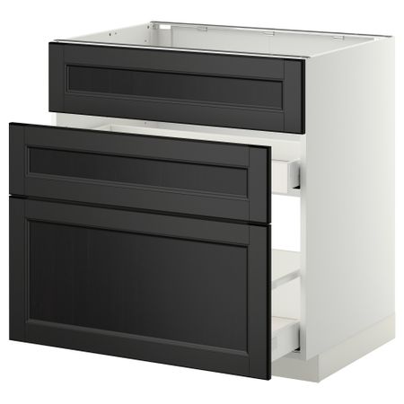 Напольный шкаф под мойку + 3 фронтальных панели, 2 ящика МЕТОД / МАКСИМЕРА, белый, Лаксарби черно-коричневый