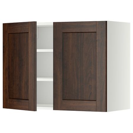 Навесной шкаф с полками/2дверцы, белый/Эдсерум коричневый 80x60 см IKEA METOD МЕТОД 094.447.43