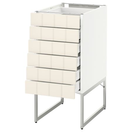 Напольный шкаф 6 фронтальных панелей, 6 нижних ящиков МЕТОД / МАКСИМЕРА, белый, Хитарп белый с оттенком