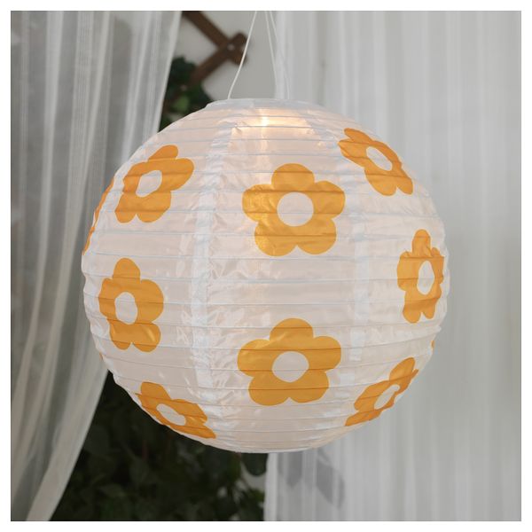 Подвесная светодиодная лампа СОЛВИДЕН, для сада шаровидный, цветочный орнамент желтый (45 см) - фото 2