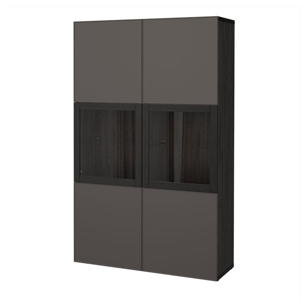 Комбинация для хранения со стеклянными дверцами БЕСТО, черно-коричневый Грундсвикен, темно-серый прозрачное стекло (120x40x192 - фото 1