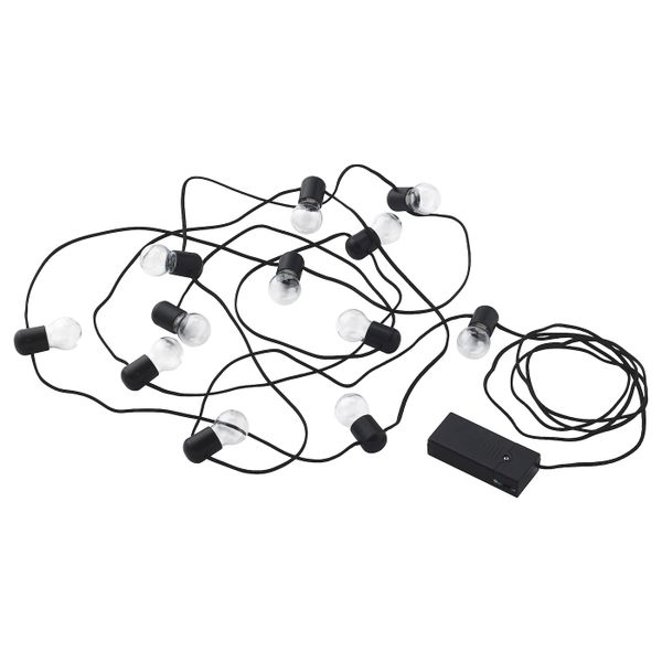 Гирлянда, 12 светодиодов, для помещений/с батарейным питанием черный IKEA BLÖTSNÖ БЛОТСНО 204.211.32 - фото 1