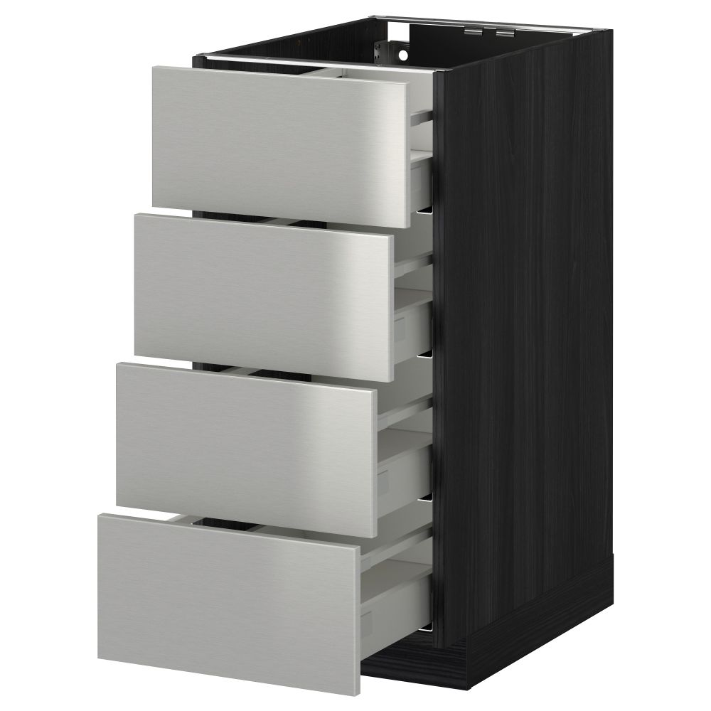 Напольный шкаф 4 фронтальных панели, 4 ящика МЕТОД / МАКСИМЕРА, черный, Гревста нержавеющ сталь - схема-чертеж с размерами