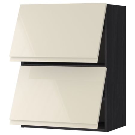 Навесной шкаф, 2 дверцы, горизонтал, черный, Воксторп глянцевый светло-бежевый 60x80 см IKEA МЕТОД 892.406.81