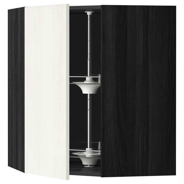 Угловой навесной шкаф с вращающейся секцией МЕТОД, черный, Росдаль белый - схема-чертеж с размерами