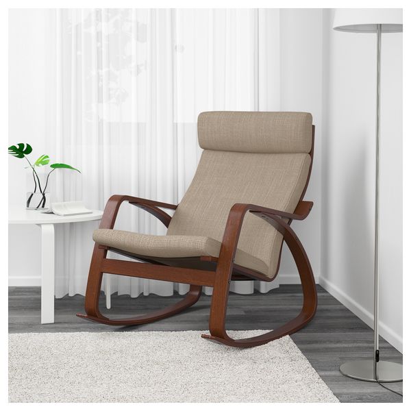 Кресло-качалка ПОЭНГ, классический коричневый, Хилларед бежевый - фото 2