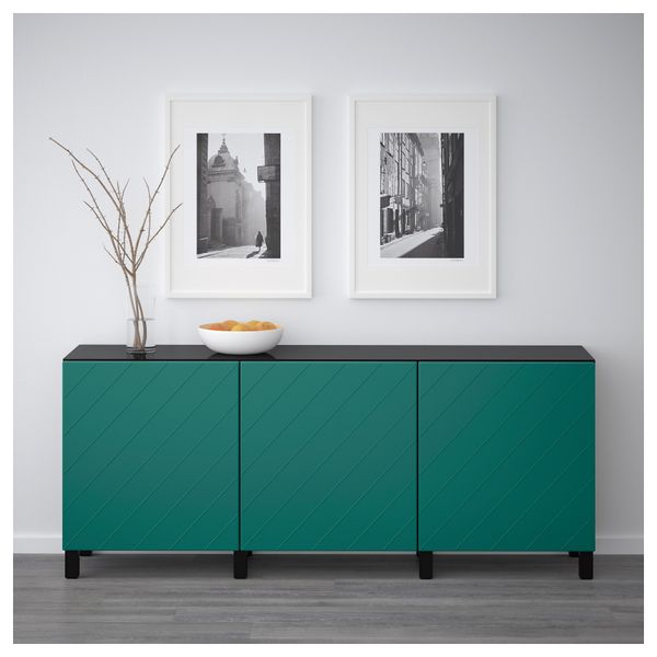 Комбинация для хранения с дверцами БЕСТО, черно-коричневый, Халлставик сине-зеленый (180x40x74 см) - схема-чертеж с размерами