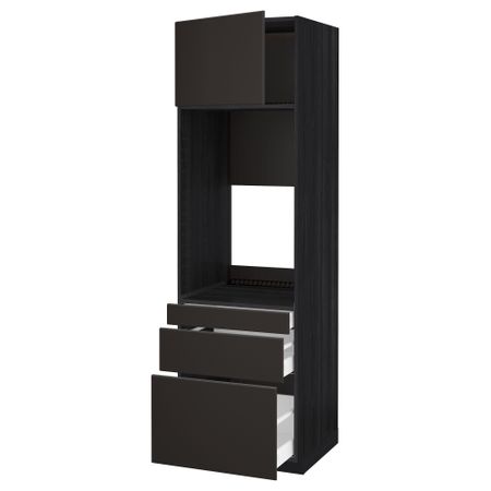 Высокий шкаф для двойной духовки, 3 ящика, дверца МЕТОД / МАКСИМЕРА, черный, Кунгсбакка антрацит