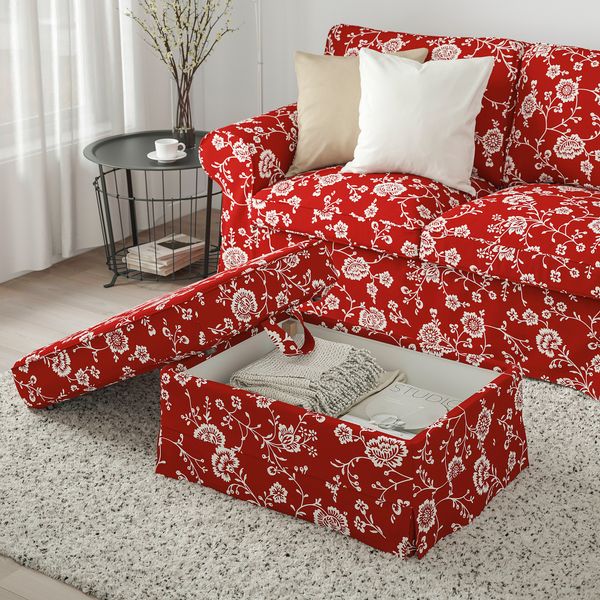 Табурет для ног, Virestad красный, белый IKEA EKTORP ЭКТОРП 193.199.13 - фото 3