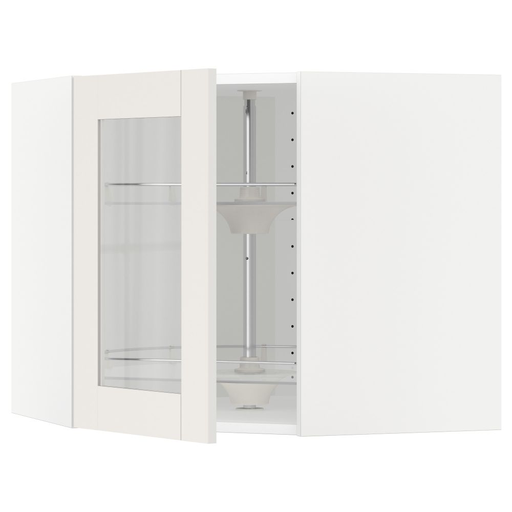 Угловой навесной шкаф с вращающающейся секцией, стеклянными дверцами МЕТОД, белый, Сэведаль белый - схема-чертеж с размерами