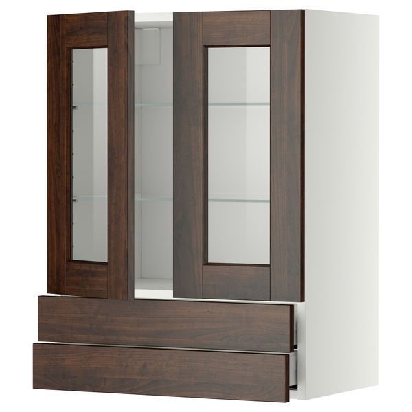 Навесной шкаф, 2 стеклянные дверцы, 2 ящика МЕТОД / МАКСИМЕРА, белый, Эдсерум коричневый - схема-чертеж с размерами