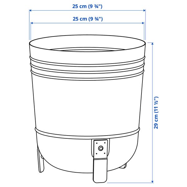 Кашпо, для дома, улицы, черный, 24 см IKEA PÄRLRÖNN 905.822.54 - схема-чертеж с размерами