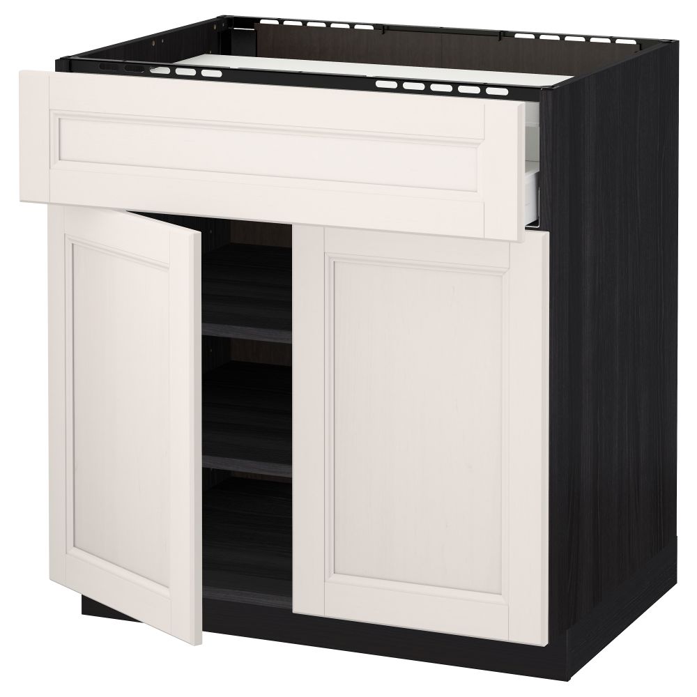Напольный шкаф для варочной панели, ящик, полка, 2 дверцы МЕТОД / МАКСИМЕРА, черный, Лаксарби белый - схема-чертеж с размерами