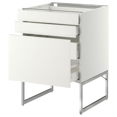 Напольный шкаф 3 фронтальных панели, 2 нижних, 2 средних ящика МЕТОД / МАКСИМЕРА, белый, Хэггеби белый