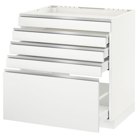 Напольный шкаф для варочной панели, 5 фасадов, 4 ящиков МЕТОД / МАКСИМЕРА, белый, Нодста белый
