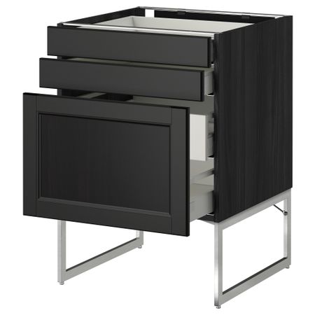 Напольный шкаф 3 фронтальных панели, 2 нижних, 2 средних ящика МЕТОД / МАКСИМЕРА, черный, Лаксарби черно-коричневый
