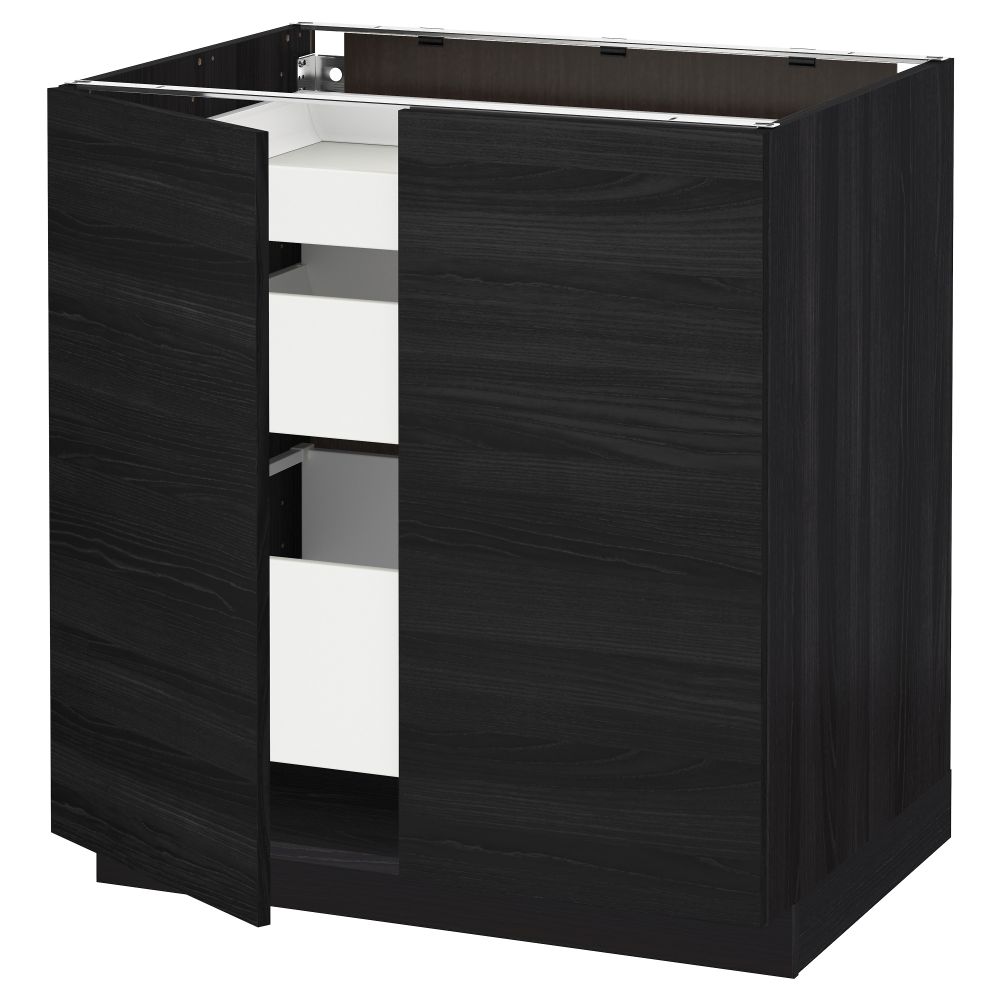 Напольный шкаф с 2 дверцами, 3 ящиками МЕТОД / МАКСИМЕРА, черный, Тингсрид черный (80x60 см) - схема-чертеж с размерами