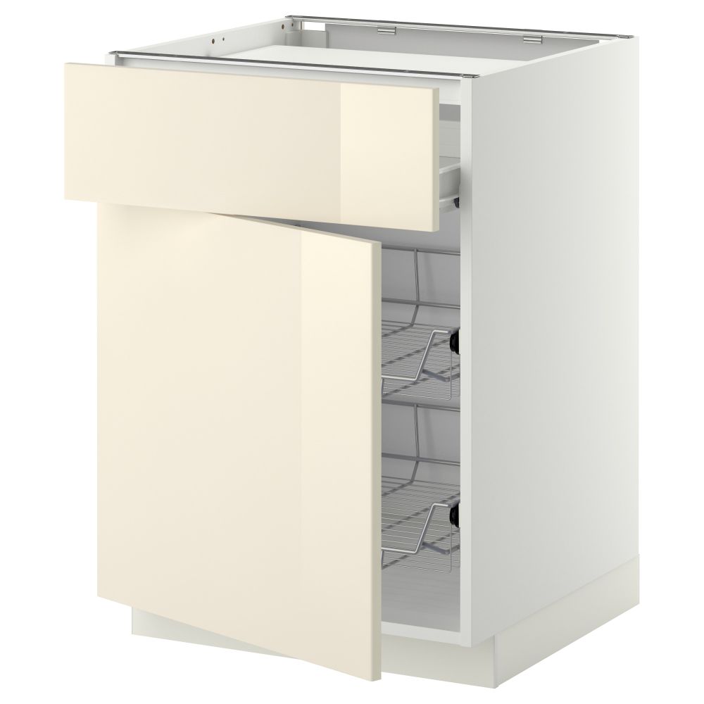 Напольный шкаф для варочной панели, ящик, 2 проволочных корзины МЕТОД / ФОРВАРА, белый, Рингульт кремовый - фото 1