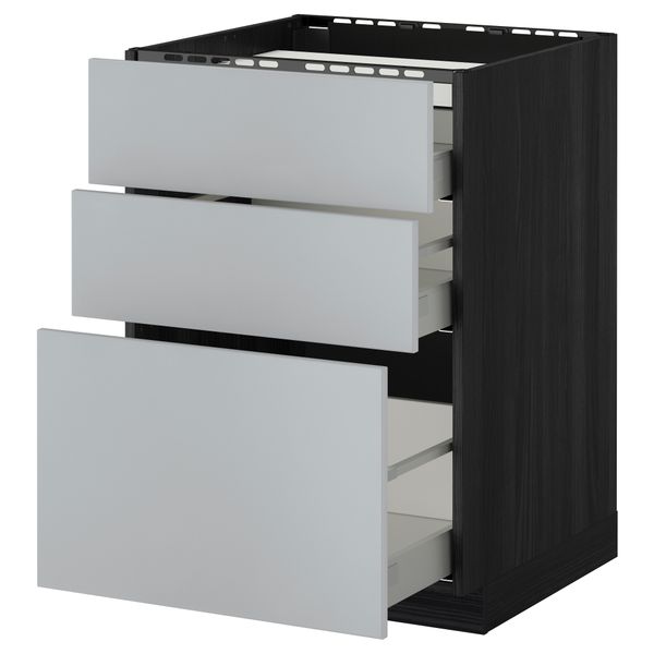 Напольный шкаф, 3 фронтальных панели, 3 ящика МЕТОД / МАКСИМЕРА, черный, Веддинге серый - схема-чертеж с размерами