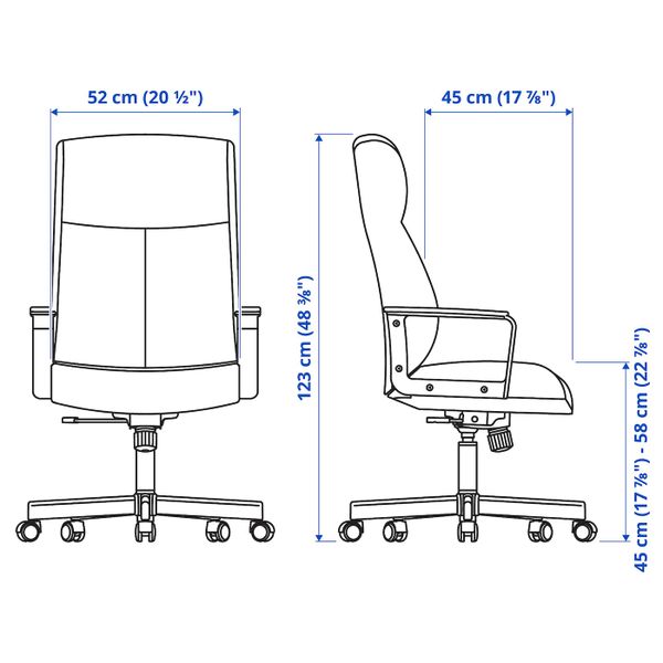 Рабочий стул, Бумстад черный IKEA MILLBERGET МИЛЛБЕРГЕТ 803.780.17 - схема-чертеж с размерами