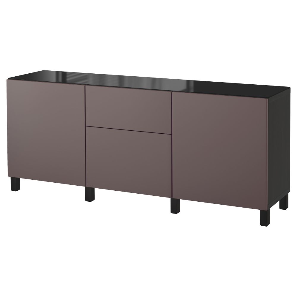 Комбинация для хранения с дверцами, ящиками БЕСТО, черно-коричневый, Вальвикен темно-коричневый (180x40x74 см) - фото 1