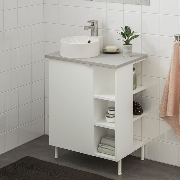 Шкаф под раковину с 1 дверцей, 2 открытыми полк, белый, серый ЭНСЕН смеситель 62x40x87 см IKEA ЛИЛЛОНГЕН/ВИСКАН / ГУТВИКЕН - фото 2