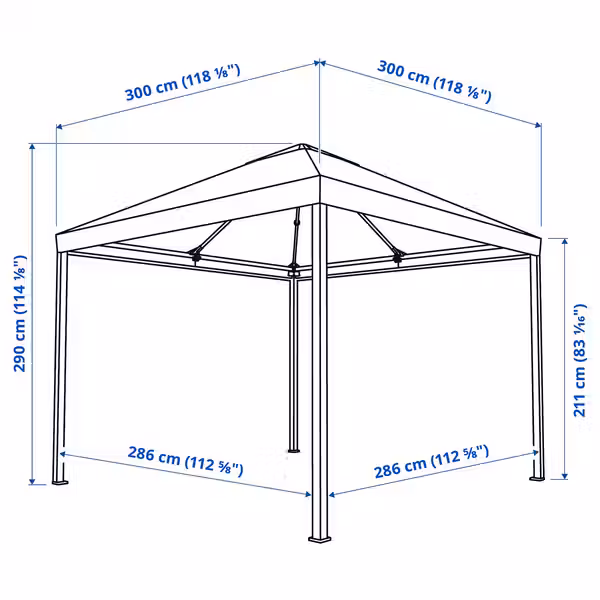 HIMMELSÖ Павильон - темно-серый/серо-бежевый 300x300 см - схема-чертеж с размерами