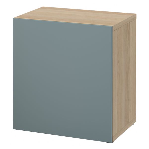 Стеллаж с дверью БЕСТО, под беленый дуб, Вальвикен серо-бирюзовый (60x40x64 см) - схема-чертеж с размерами