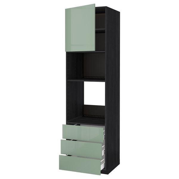 Высокий шкаф для духовки/СВЧ дверца, 3 ящика МЕТОД / ФОРВАРА, черный, Калларп светло-зеленый (60x60x220 см) - схема-чертеж с размерами