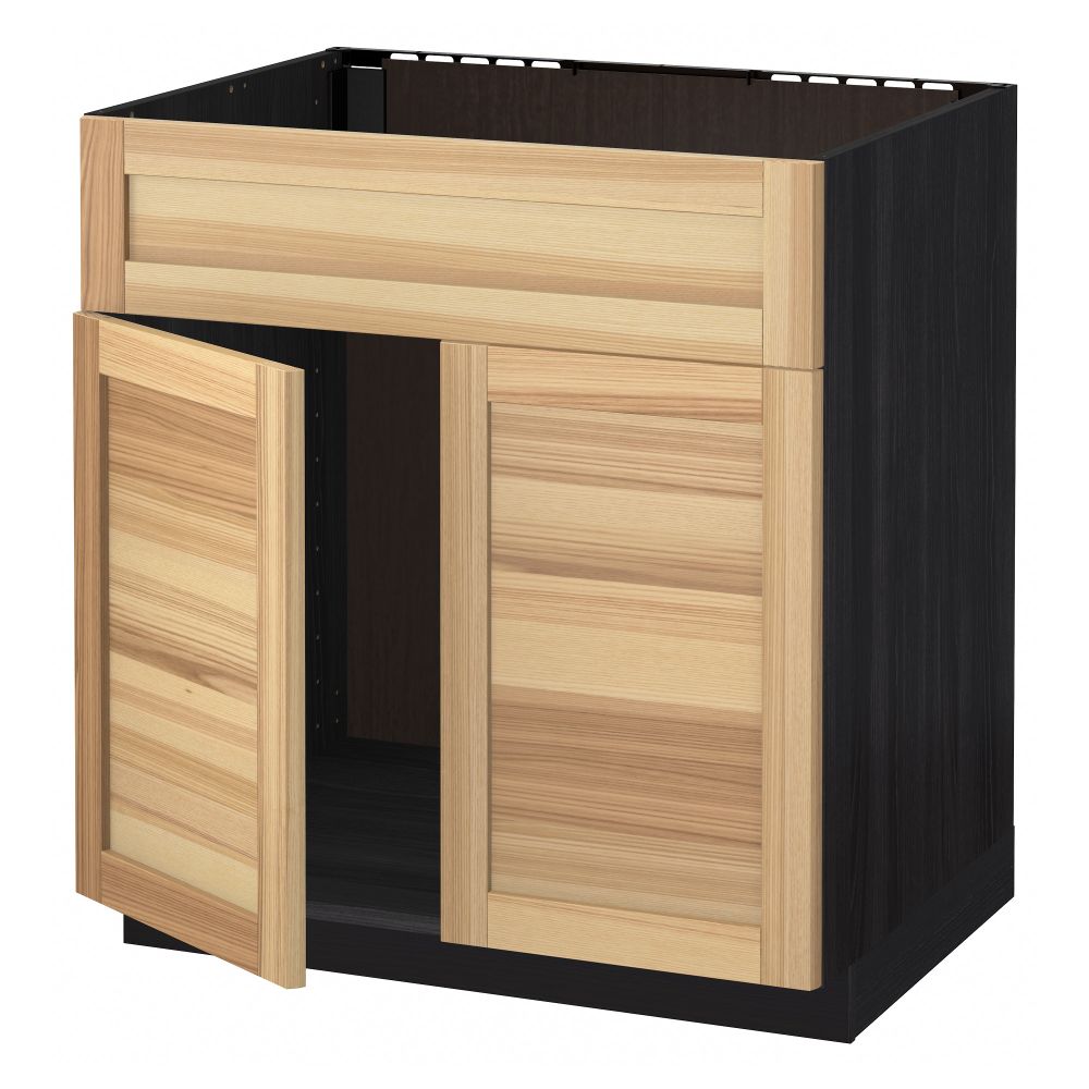 Напольный шкаф под мойку 2 дверцы/фронтальных панели МЕТОД, черный, Торхэмн ясень (80x60 см) - схема-чертеж с размерами