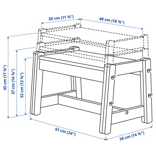 FLISAT Скамья детская - регулируемая высота/зеленый - схема-чертеж с размерами