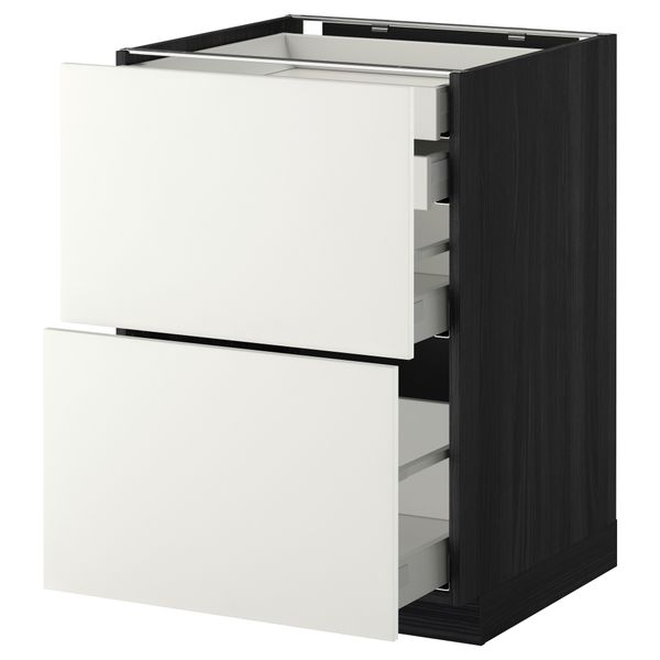 Напольный шкаф 2 фронтальные панели, 2 нижних, 1 средний, 1 высокий ящик МЕТОД / МАКСИМЕРА, черный, Хэггеби белый - фото 1