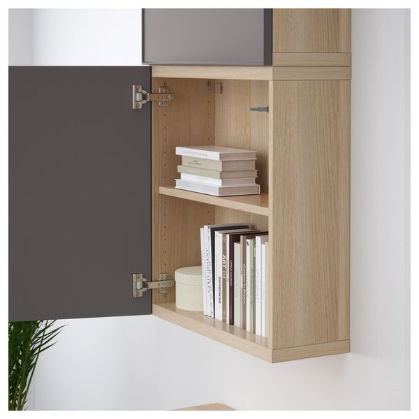 Навесной шкаф с 2 дверями БЕСТО, под беленый дуб, Грундсвикен темно-серый (60x20x128 см) - схема-чертеж с размерами