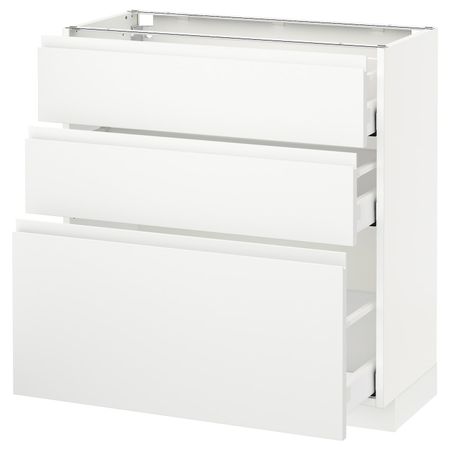 Напольный шкаф с 3 ящиками, белый/Воксторп матовый белый 80x37 см IKEA METOD МЕТОД / MAXIMERA МАКСИМЕРА 692.387.78