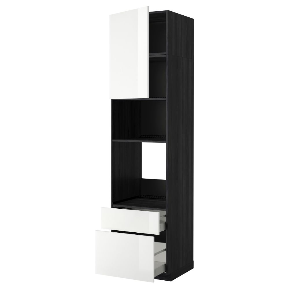 Высокий шкаф для духовки/СВЧ дверца, 2 ящика МЕТОД / МАКСИМЕРА, черный, Рингульт белый - схема-чертеж с размерами