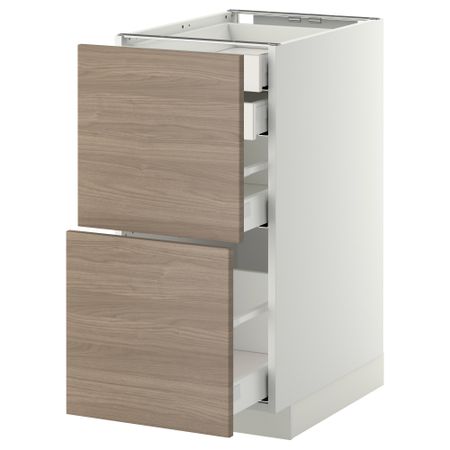 Напольный шкаф 2 фронтальные панели, 2 нижних, 1 средний, 1 высокий ящик МЕТОД / МАКСИМЕРА, белый, Брокхульт светло-серый