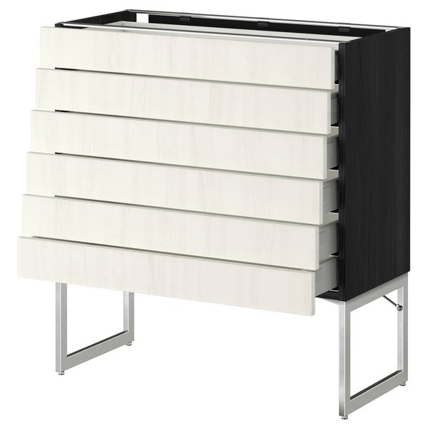 Напольный шкаф 6 фронтальных панелей, 6 нижних ящиков МЕТОД / МАКСИМЕРА, черный, Росдаль белый - схема-чертеж с размерами