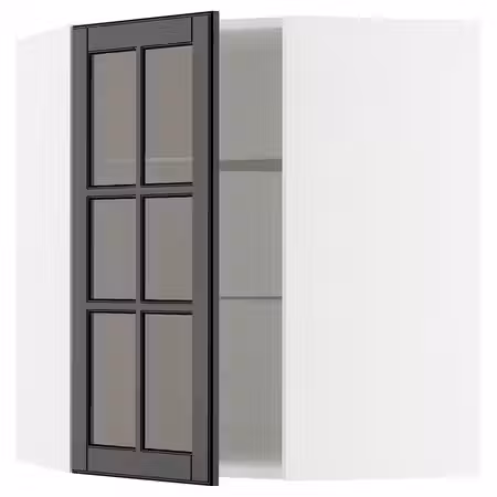 METOD Углов навесн шкаф с полками/сткл дв - белый/Bodbyn чёрный 68x80 см