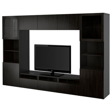 Шкаф для ТВ, комбинированный, стекляные дверцы БЕСТО, Лаппвикен, Синдвик черно-коричневый прозрачное стекло (300x40x192 см)