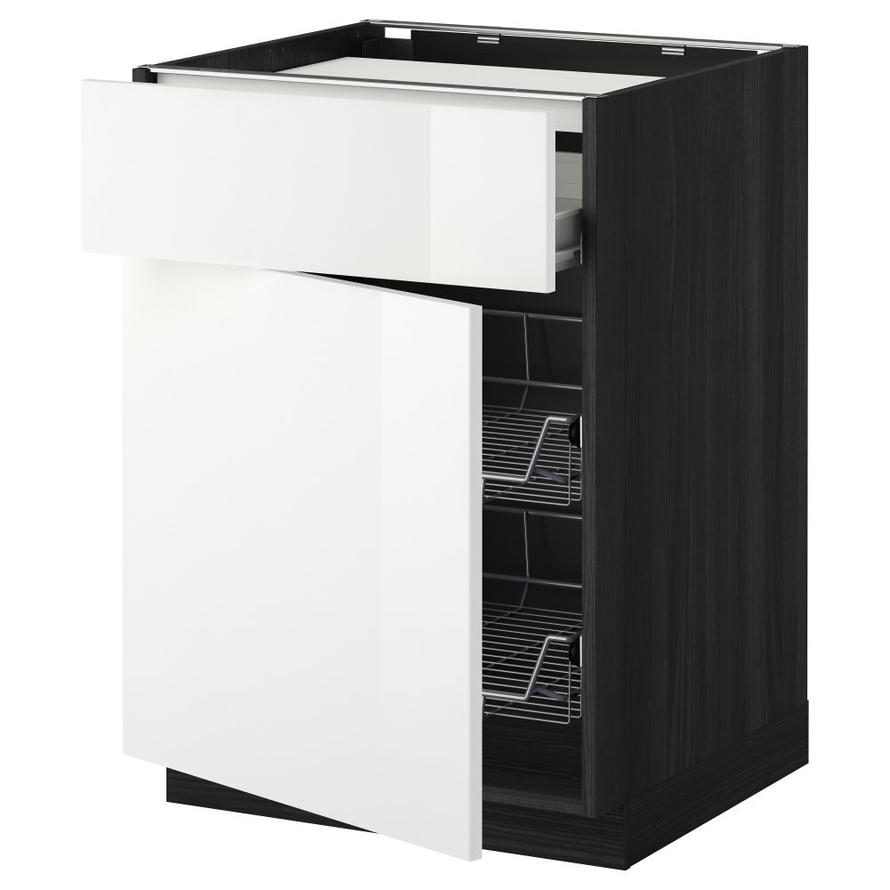 Напольный шкаф для варочной панели, ящик, 2 проволочных корзины МЕТОД / ФОРВАРА, черный, Рингульт белый (60x60 см) - фото 1