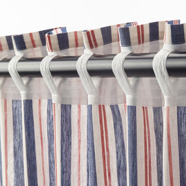 Гардины, 1 пара, синий-красный в полоску 145x300 см IKEA BERGSKRABBA БЕРГСКРАББА 204.508.55 - фото 3