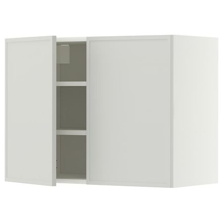 METOD Навесной шкаф с полками/2дверцы - белый/Aspudden светло-серый 80x60 см