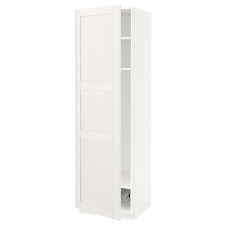 Высокий шкаф с полками, проволочной корзиной МЕТОД, белый, Сэведаль белый