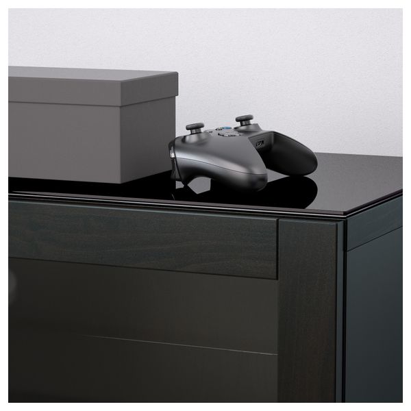 Шкаф для ТВ, комбинированный, стекляные дверцы БЕСТО, черно-коричневый, Вальвикен серо-бирюзовый, прозрачное стекло (240x40x230 - фото 4