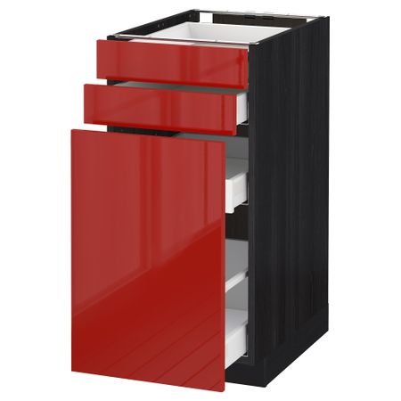 Напольный шкаф с выдвижными модулями, 2 фронтальные панели МЕТОД / МАКСИМЕРА, черный, Рингульт красный