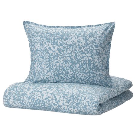 Пододеяльник и наволочка, 150x200, 50x60 см, синий, цветочный орнамент IKEA SOMMARSLÖJA 505.297.63
