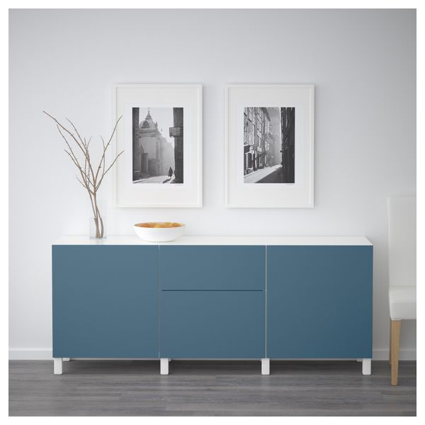 Комбинация для хранения с ящиками БЕСТО, белый, Вальвикен темно-синий (180x40x74 см) - фото 2