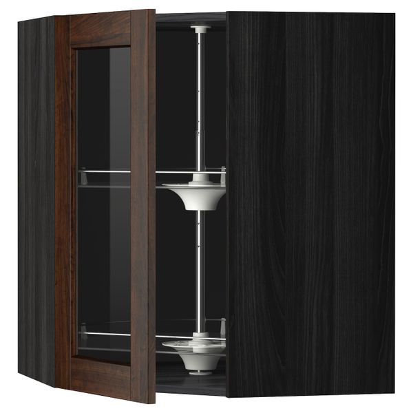 Угловой навесной шкаф с вращающейся секция, стеклянная дв, черный/Эдсерум коричневый 68x80 см IKEA МЕТОД 892.266.61 - схема-чертеж с размерами